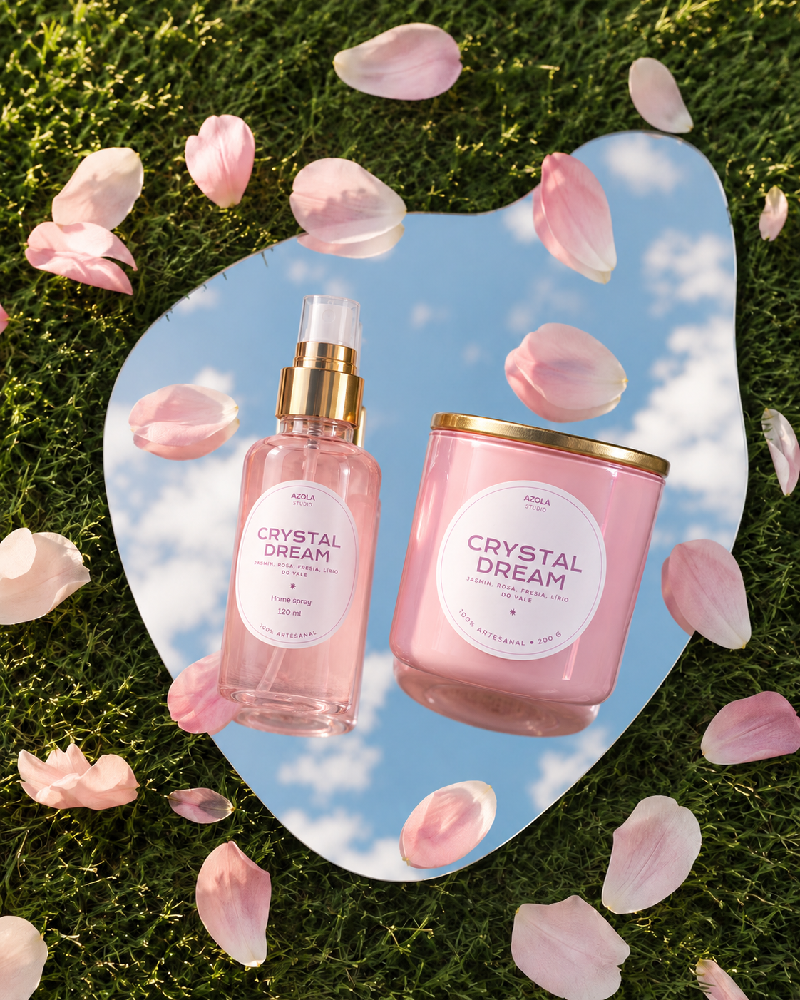 Kit Crystal Dream com vela aromática e home spray